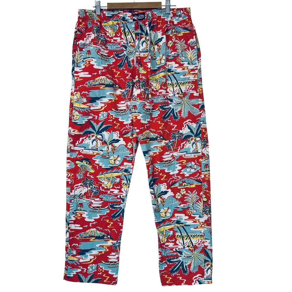 Polo Ralph Lauren Pajama Pants Mens L Red Hawaiian Aloha Tropical Sleepwear